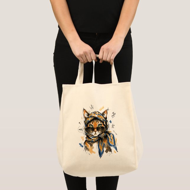 Tote Bag Restez Cool Chat avec des Lunettes de Soleil & Éch (Devant (produit))