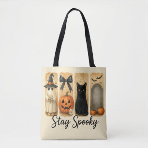 Tote Bag "Restez Éffrayant" Halloween pinceau chat Chat fem