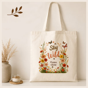 Tote Bag Restez Fleur Sauvage Enfant Bohème Toile Florale