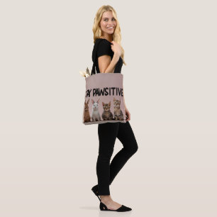 Tote Bag Restez Pawsitive Mignons Chatons et Lapins Amour A