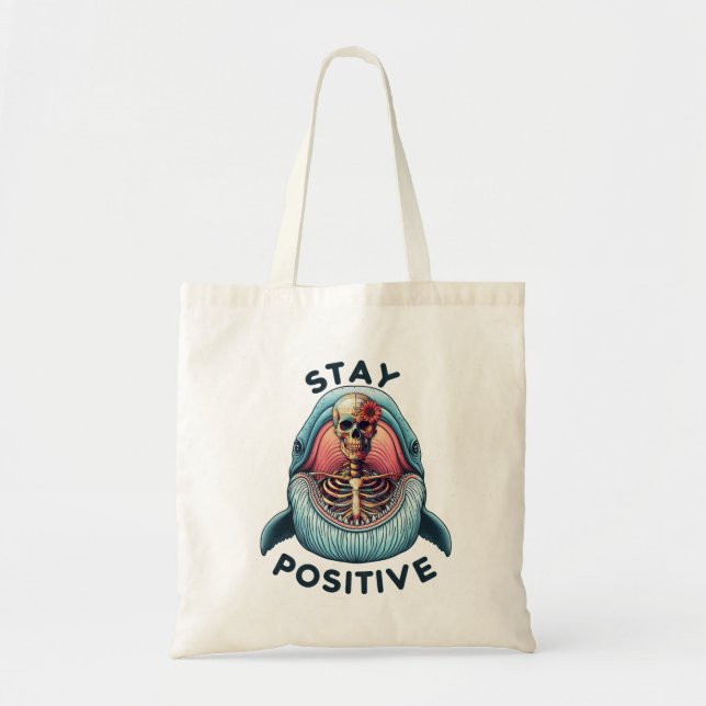 Tote Bag Restez positif - Squelette et baleine (Devant)
