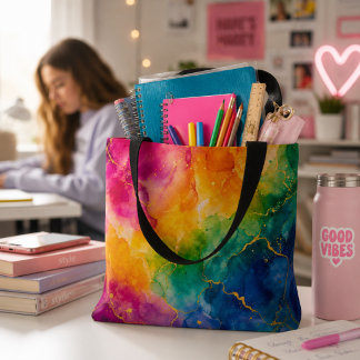 Tote Bag Résumé Arc-en-ciel bleu rose jaune 