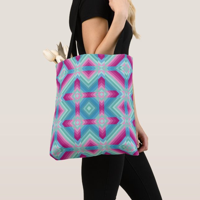 Tote Bag Résumé formes géométriques bleu rose turquoise e (De près)
