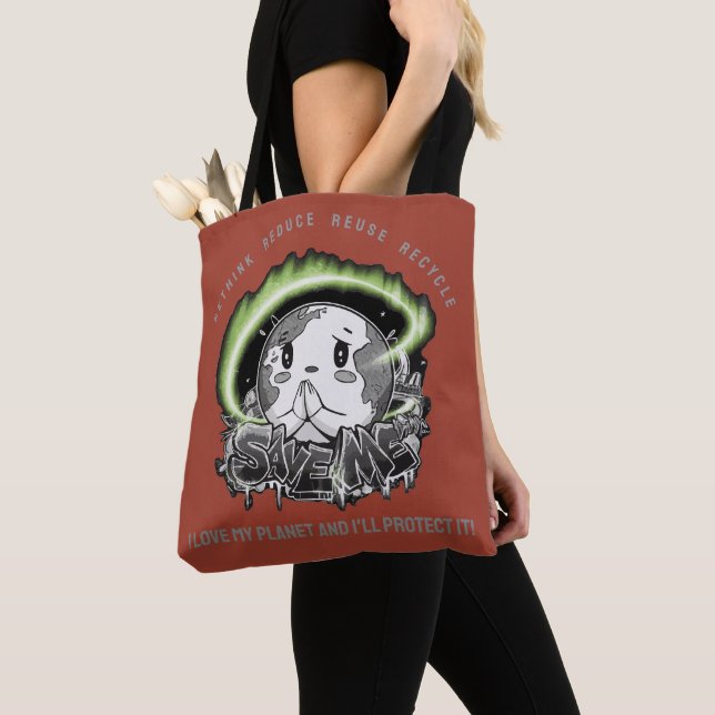Tote Bag Rethink Reduce Reuse Recycle Save Earth (De près)
