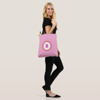Tote Bag RETOUR À L'ÉCOLE moderne initiale monogramme rose 
