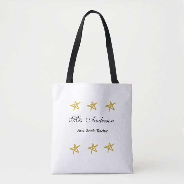 Tote Bag Retour à l'école nom de l'enseignant étoiles dorée (Devant)