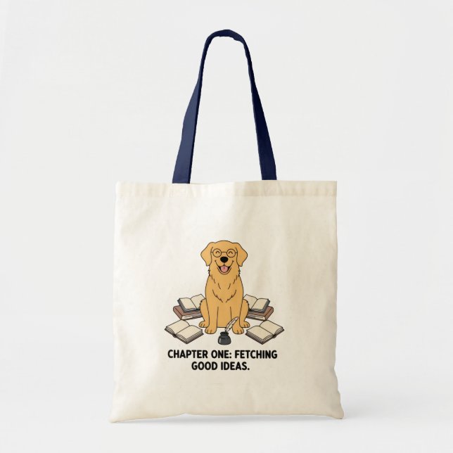 Tote Bag Retriever doré lisant un livre - Design créatif (Devant)