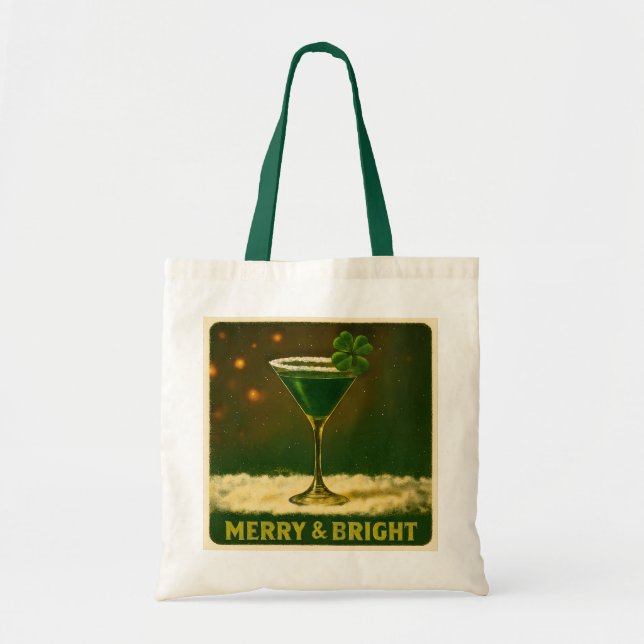 Tote Bag Retro 50s 4 Leaf Clover Irish Christmas Martini (Devant)