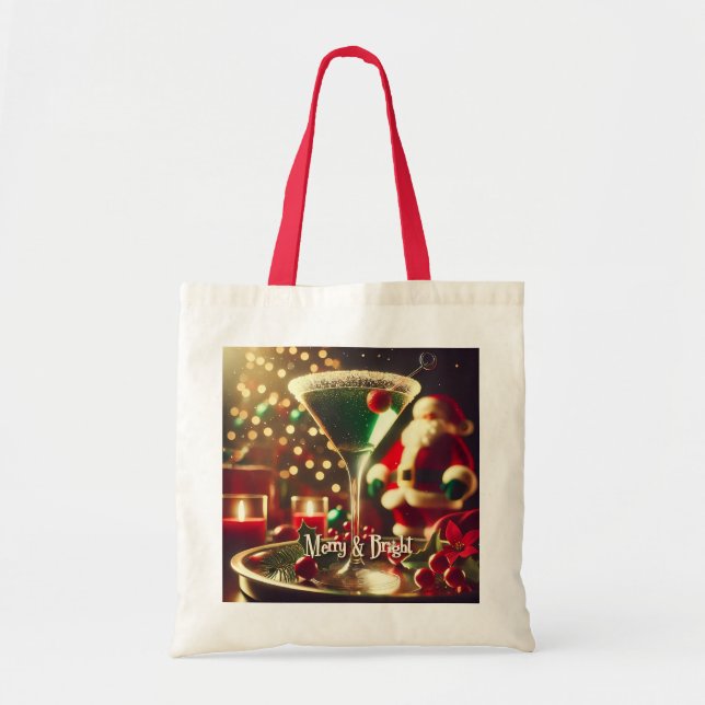 Tote Bag Retro 50s Santa Christmas Green Martini (Devant)