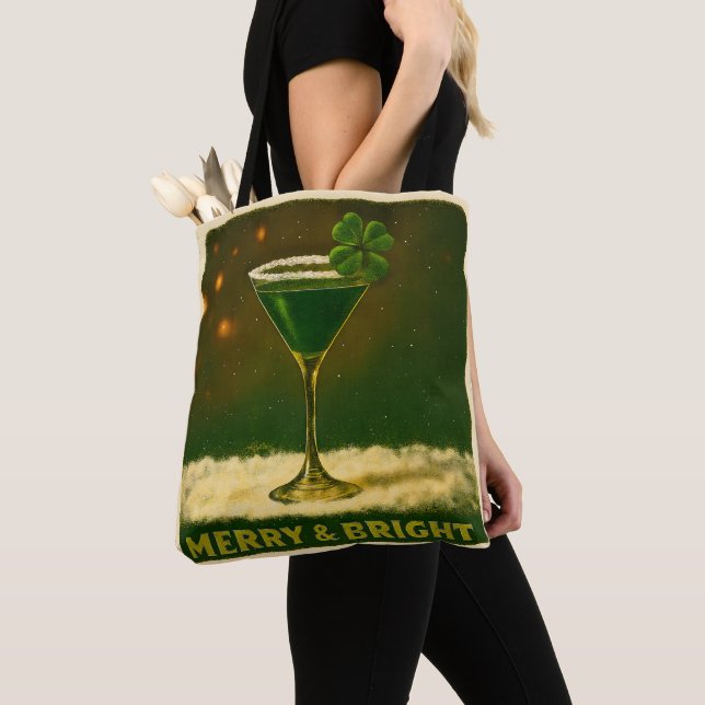 Tote Bag Retro 50s Trèfle à 4 Feuilles Irish Christmas Mart (De près)