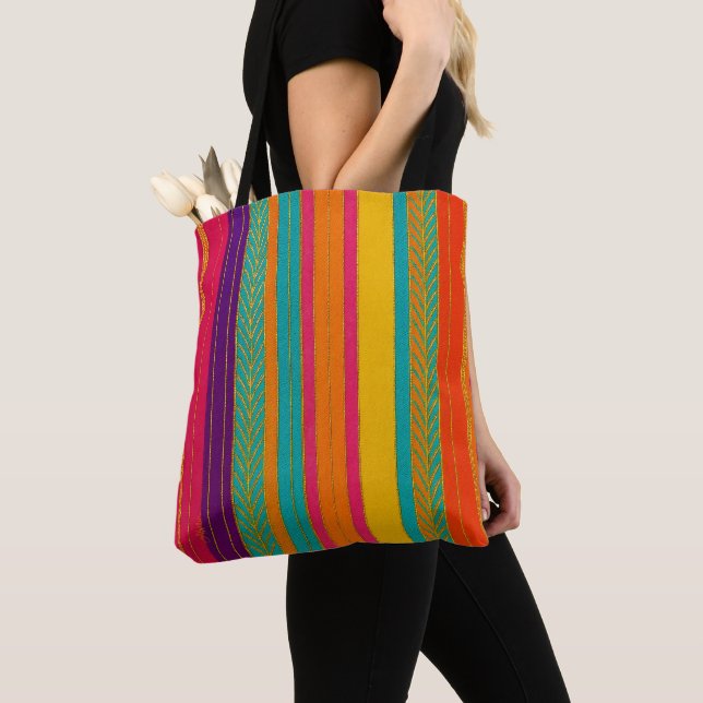 Tote Bag Retro 60s MOD Bright Stripes (De près)