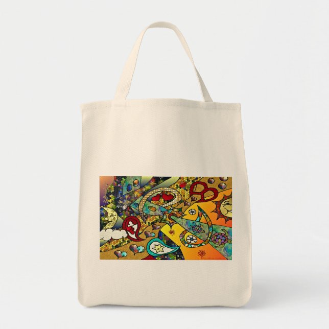 Tote Bag Retro 60s Psychedelic Cycle de vie Cadeaux Vêtemen (Devant)
