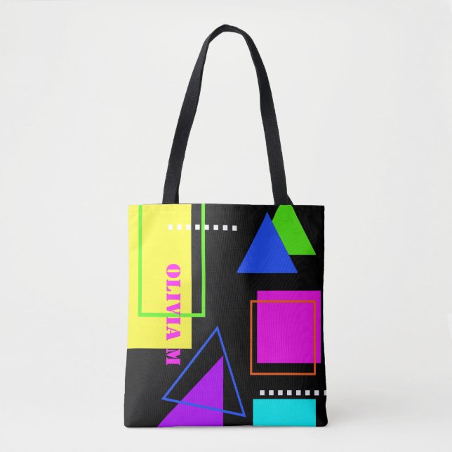 Tote Bag RETRO 80s MODE NEON FLUORO BOLD IMPRIMER GÉOMÉTRIQ (Devant)