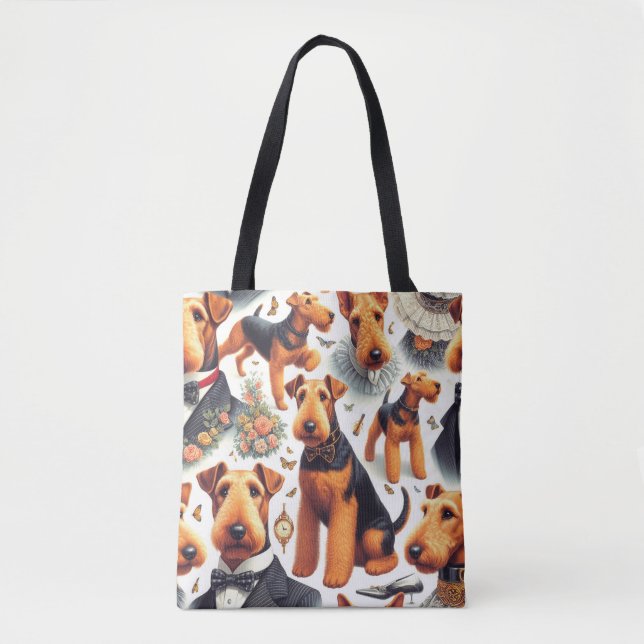 Tote Bag Retro Airedale Terrier sans fil (Devant)