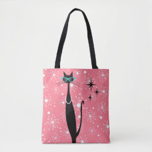 Tote Bag Retro Atomique Moyen Siècle Moderne MCM Chat noir