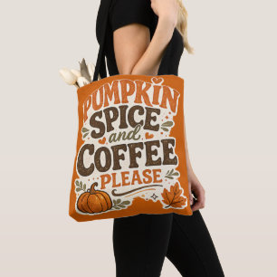 Tote Bag Retro automnal : épice de citrouille et café, s'il