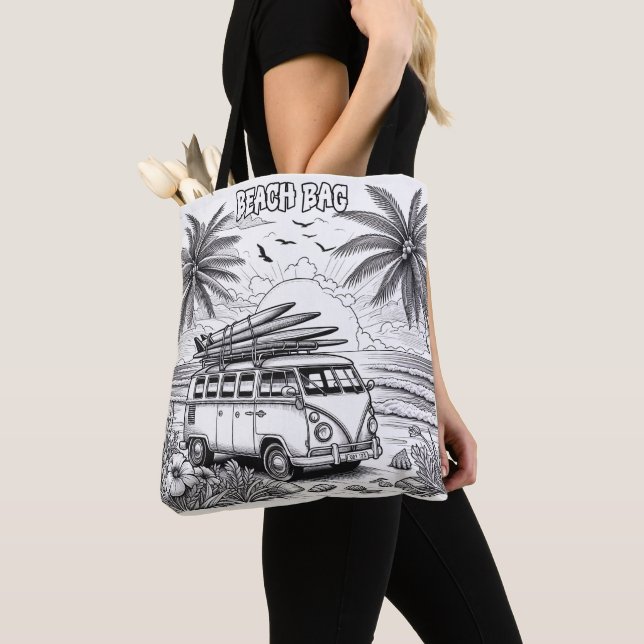 Tote Bag Retro Beach Van Coloring (De près)