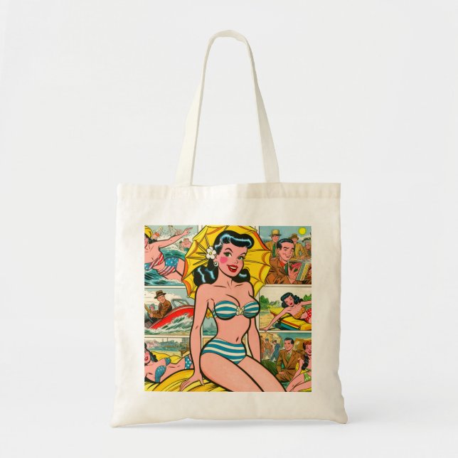 Tote Bag Retro Bikini Girl Summer Comics (Devant)