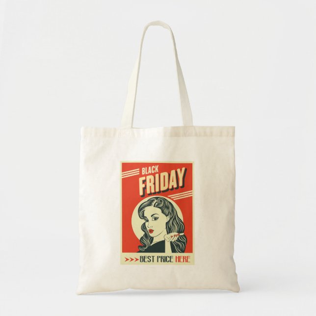 Tote Bag Retro Black Friday Pop Art Pin-Up Girl (Devant)