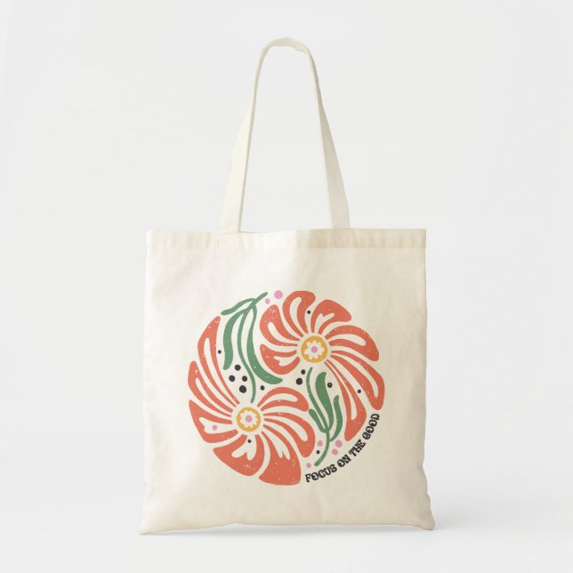 Tote Bag Retro Boho Floral Citation Focus Sur Le Bon (Devant)