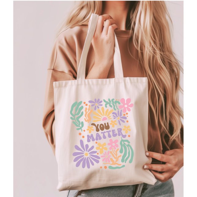 Tote Bag Retro Boho Floral Vous Comptez Santé Mentale (Créateur téléchargé)