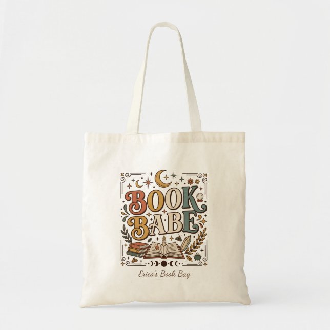 Tote Bag Retro Book Babe Mystical Celestial Witchy Bookish (Devant)