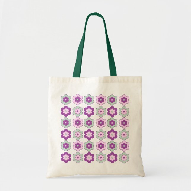 Tote Bag Retro Bubble Flowers (Purple and Green) Pattern (Devant)