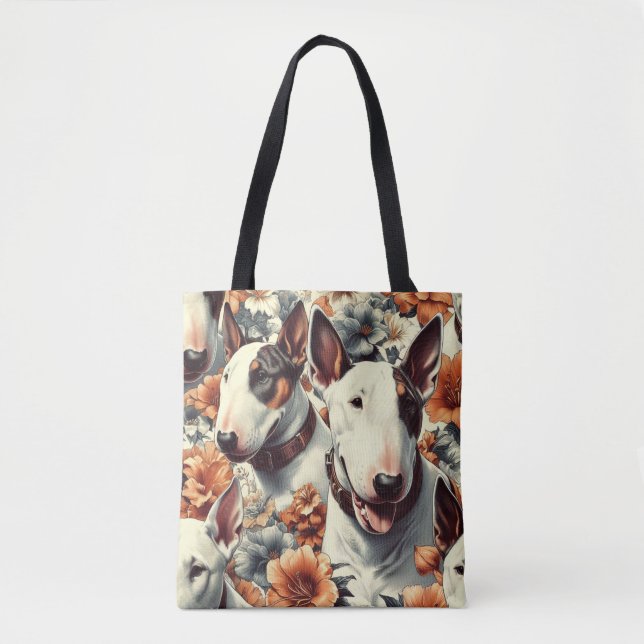 Tote Bag Retro Bull Terrier Peinture sans fil (Devant)