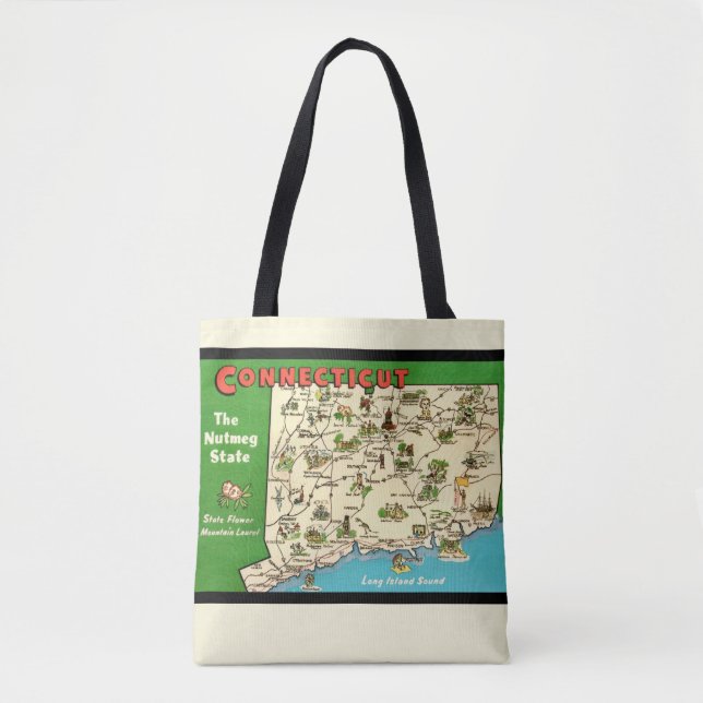 Tote Bag Rétro, carte vintage du Connecticut (Devant)