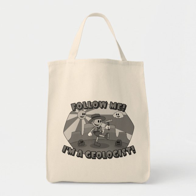 Tote Bag Retro Cartoon - Suivez-Moi ! Je suis géologue ! (Devant)