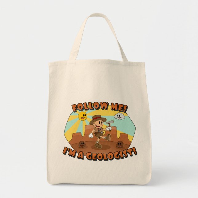 Tote Bag Retro Cartoon - Suivez-Moi ! Je suis géologue ! (Devant)