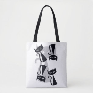 Tote Bag Rétro, chats noirs du milieu du siècle