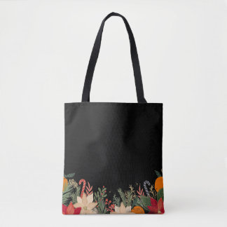 Tote Bag Retro Christmas floral pattern in black