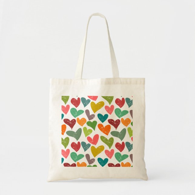Tote Bag Retro Colorful Super Valentine Coeurs Motif (Devant)