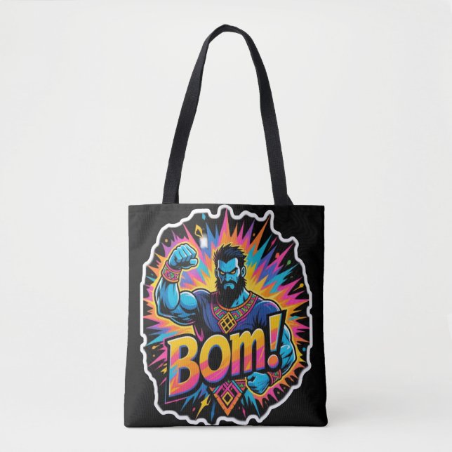Tote Bag Retro comic explosion muscular superhero.BOM!Power (Devant)