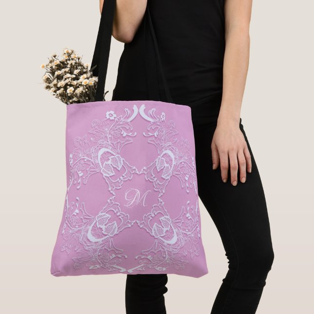 Tote Bag Rétro conception rose florale de dentelle (De près)