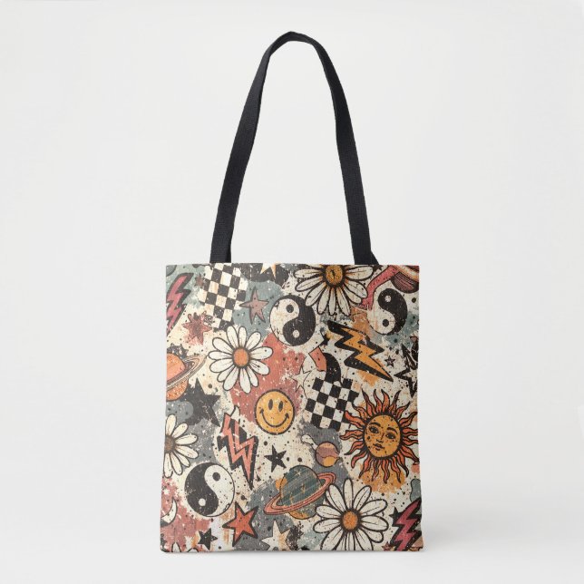 Tote Bag Retro Cosmic Grunge: 90s Nostalgia Seamless Patter (Devant)