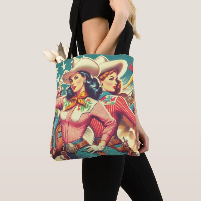 Tote Bag Retro Cowgirls Pin-ups (De près)