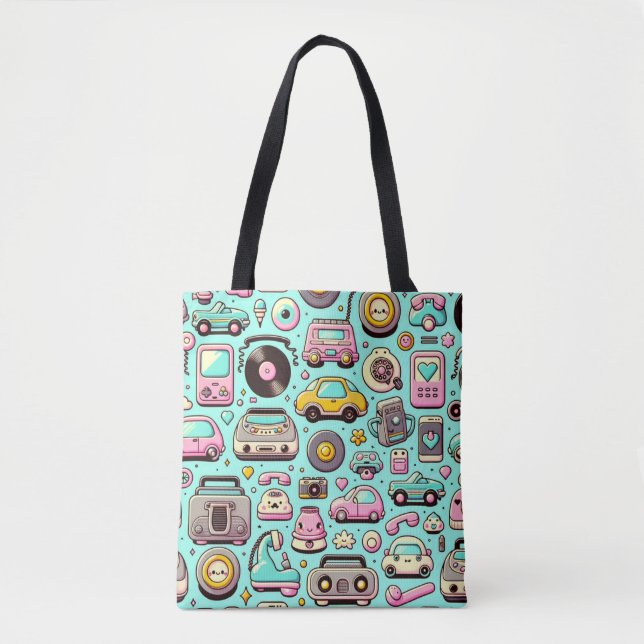 Tote Bag Rétro Cuties : Pastels Fantaisistes (Devant)