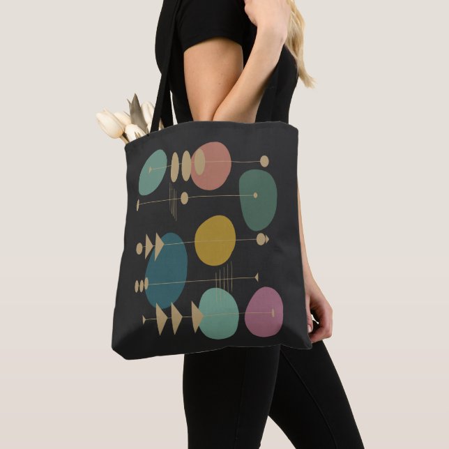 Tote Bag Rétro Espace Atomique Noir Moderne du Milieu du Si (De près)