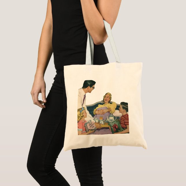 Tote Bag Retro Family Sert Maman Petit déjeuner en Bed (Devant (produit))