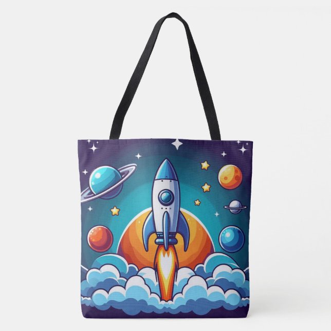 Tote Bag Retro, fusée spatiale (Devant)