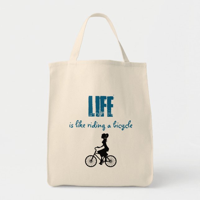 Tote Bag Retro Girl Cyclist - Life Is Like Riding A Bicycle (Devant)