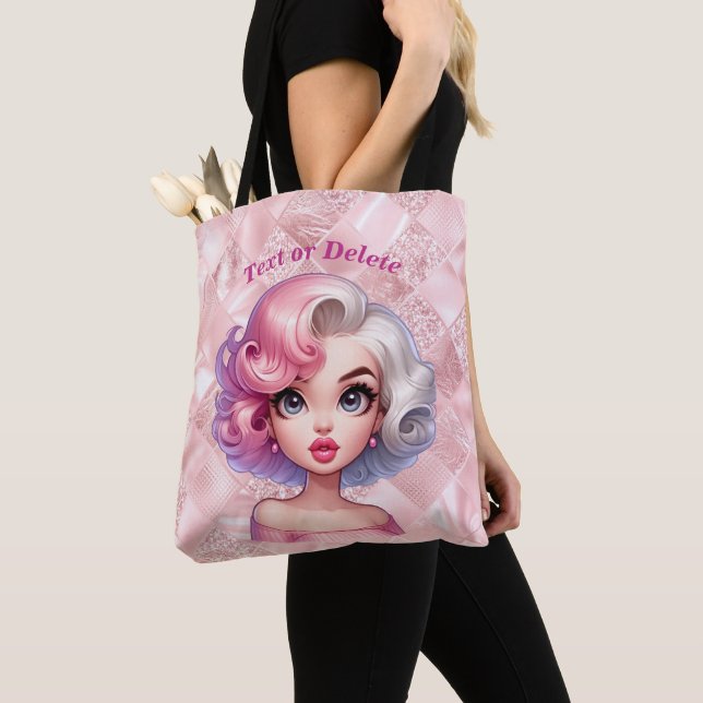 Tote Bag Retro Glamor Girl Animée mignonne Cartoon Beauté (De près)