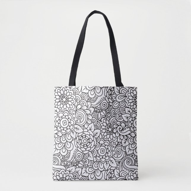 Tote Bag Rétro griffonnage floral 2 (Devant)