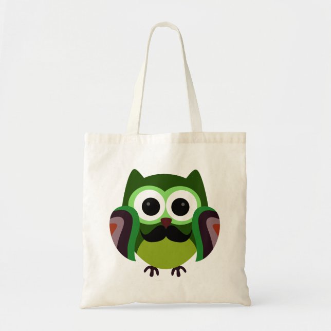 Tote Bag Rétro hibou avec la moustache (Devant)