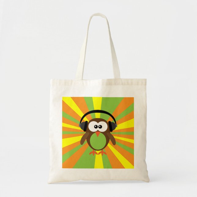 Tote Bag Rétro hibou génial avec des écouteurs (Devant)