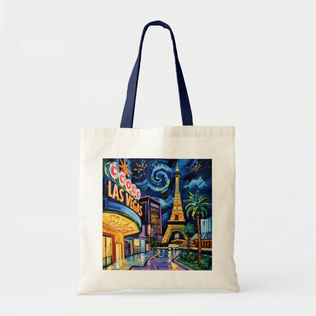 Tote Bag Retro Las Vegas Van Gogh Style Casino Night City  (Devant)