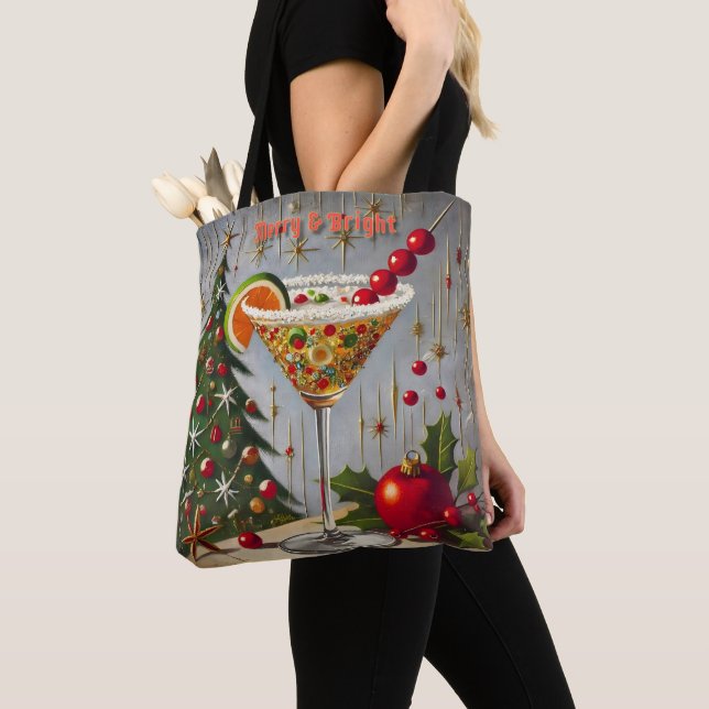 Tote Bag Retro les années 50 Merry Bright Christmas Candy C (De près)