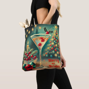 Tote Bag Retro les années 50 Merry Bright Christmas Cocktai